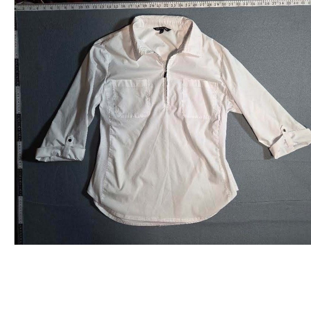 Zac & Rachel White Quarter Zip Roll Tab Sleeve Blouse XL